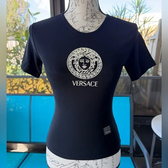 Versace Black Short-Sleeve Tee with White Medusa Logo Size Small - Picture 1 of 7